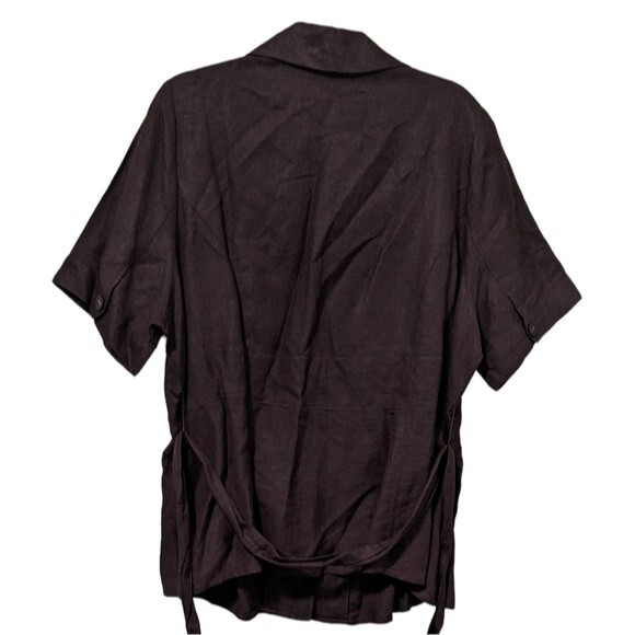 Lane Bryant linen blend brown button front dash belted shirt top size 22/24 - Picture 2 of 8